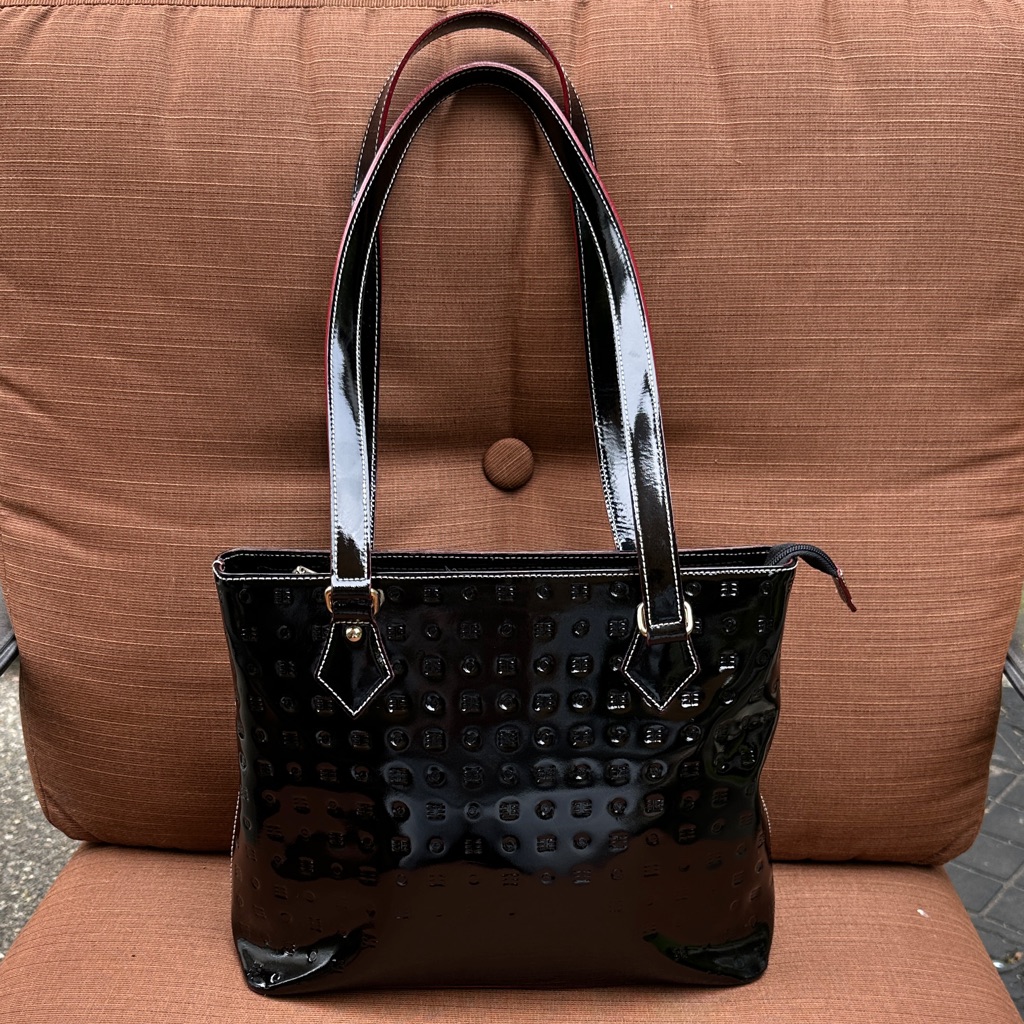Arcadia Black Patent Leather Tote Bag